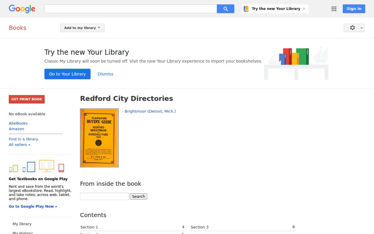 Redford city directory catalog record for the digitized 1925 Polk volume