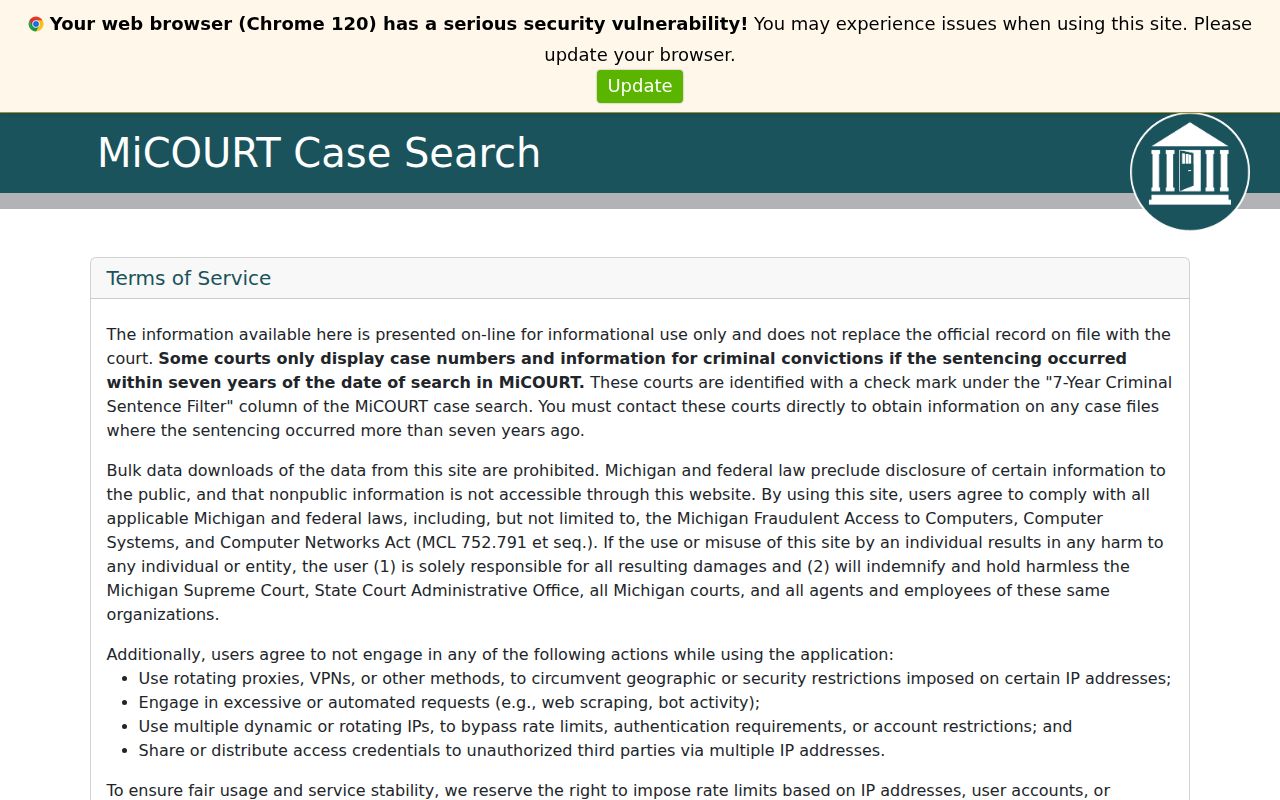 Redford residents directory MiCOURT name and case number search