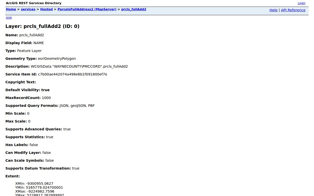 Redford residents by ZIP parcel layer map service with address and parcel attributes