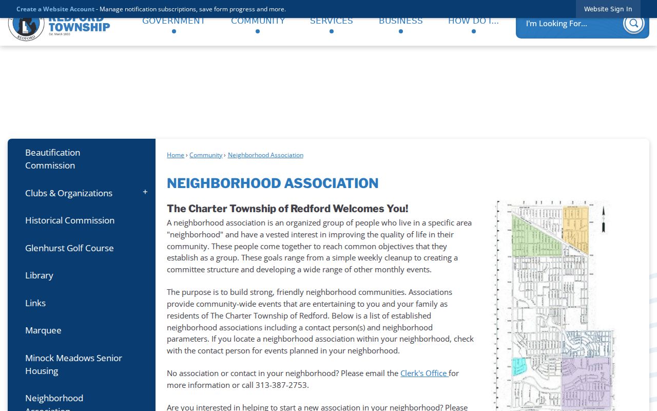 Redford neighbors neighborhood association boundaries and contact listing