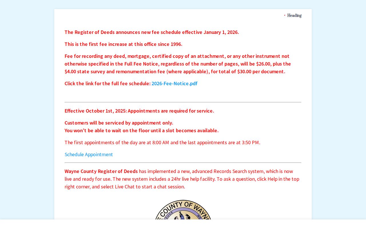 Redford previous residents Wayne County land records search